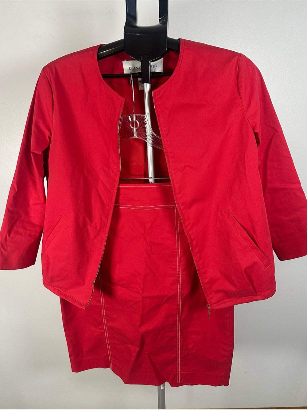 Y2K Vintage Doncaster Red Women's Collarless Jacket and skirt suit set size 8 - Picture 2 of 13